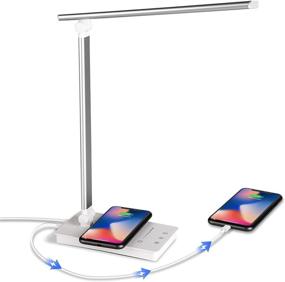 img 4 attached to 💡 Modern White LED Desk Lamp with Wireless Charger, USB Charging Port and Adjustable Light for Home Office, College Dorm Room - Ideal Student Study Lamp and Birthday Gift