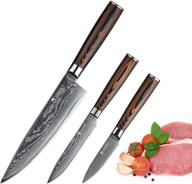 jourmet 3pc damascus knife set: japanese vg10 super steel core, 67-layer handmade pakka wood handle, s/s 430 bolster - chef's essential! logo