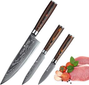 img 4 attached to Jourmet 3PC Damascus Knife Set: Japanese VG10 Super Steel Core, 67-Layer Handmade PAKKA Wood Handle, S/S 430 Bolster - Chef's Essential!