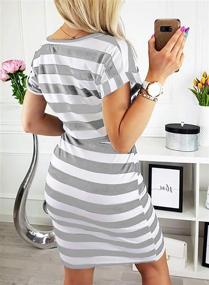 img 2 attached to 👗 Women's Elegant Striped Short Sleeve Bodycon Dress with Belt - Casual Pencil Style, Sizes S-XL