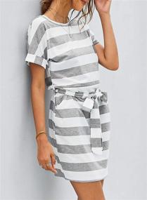 img 1 attached to 👗 Women's Elegant Striped Short Sleeve Bodycon Dress with Belt - Casual Pencil Style, Sizes S-XL