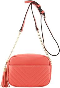 img 4 attached to 📷 Chevron Quilted Crossbody Camera Bag - Chain Strap & Tassel Detail