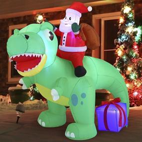 img 4 attached to 🦖 Joiedomi 6FT Santa Ride on Dinosaur Inflatable: Festive Xmas Party Decor with LED Lights for Indoor, Outdoor, Yard & Garden