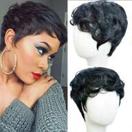 👩 flandi short natural synthetic hair wigs: chic black pixie cut wig for black women - heat resistant fiber hair logo