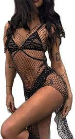 img 4 attached to JRPONY Through Rhinestone Fishnet Swimwear Women's Clothing in Swimsuits & Cover Ups