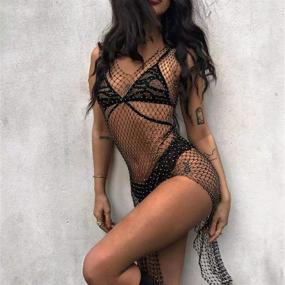 img 2 attached to JRPONY Through Rhinestone Fishnet Swimwear Women's Clothing in Swimsuits & Cover Ups