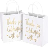 🎁 средние подарочные пакеты laribbons из золотой фольги - элегантные белые бумажные пакеты с ручками для свадеб, дней рождения, вечеринок для беременных, приятных сюрпризов - 12 штук, 8" x 4" x 10 логотип