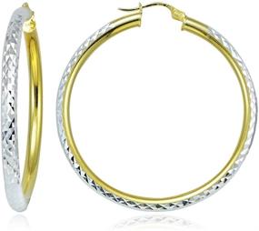 img 2 attached to Hoops & Loops - Sterling Silver Two Tone Diamond Cut Click Top Hoop Earrings: Sizes 20mm - 50mm, Silver & Yellow Gold Flash Plated