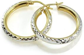 img 1 attached to Hoops & Loops - Sterling Silver Two Tone Diamond Cut Click Top Hoop Earrings: Sizes 20mm - 50mm, Silver & Yellow Gold Flash Plated