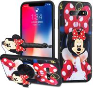 hikerclub galaxy note8 case - minnie mickey mouse cartoon case soft silicone tpu shockproof case with phone holder stand and detachable long lanyard for girls boys (red logo
