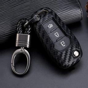 img 4 attached to 🔑 ROYALFOX(TM) Silicone Carbon Fiber Remote Key Fob Case Cover for Ford F150 F250 Fiesta Mustang Edge and More