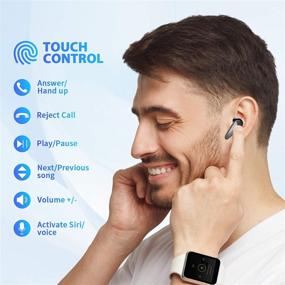 img 1 attached to 🎧 Беспроводные наушники Linpa World True с технологией Bluetooth 5.0, басами, CVC 8.0 шумоподавлением, микрофоном, кожаным чехлом для зарядки - 30 часов воспроизведения, идеально подходят для работы (черные)