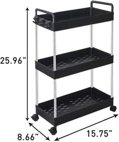 img 2 attached to 🛒 SOLEJAZZ Rolling Storage Cart: 3 Tier Mobile Organizer for Kitchen, Bathroom, Laundry Room - Black