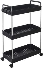 img 4 attached to 🛒 SOLEJAZZ Rolling Storage Cart: 3 Tier Mobile Organizer for Kitchen, Bathroom, Laundry Room - Black