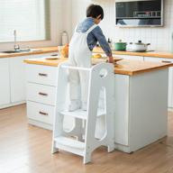 🪜 katarus kitchen step stool for kids and toddlers: safe standing tower with adjustable heights, solid wood learning stool for kitchen counter - white logo