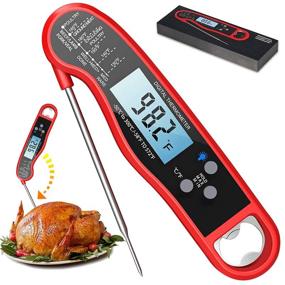 img 4 attached to 🌡️ Waterproof Digital Instant Read Meat Thermometer with Backlight and Calibration – Ultra Fast Cooking Thermometer Probe for Grilling, Oven, Smoker, BBQ – Red