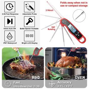 img 3 attached to 🌡️ Waterproof Digital Instant Read Meat Thermometer with Backlight and Calibration – Ultra Fast Cooking Thermometer Probe for Grilling, Oven, Smoker, BBQ – Red