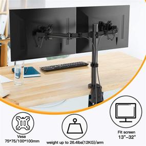 img 3 attached to ErGear Dual Monitor Desk Mount Stand 17-32 inches, Adjustable Sliding Monitor Arms up to 26.4lbs, Dual Monitor Stand with C-Clamp and Grommet Base, 75/100mm VESA, Black - EGCM5