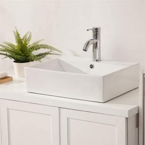 img 1 attached to 🚰 Sarlai Wall Mounted Modern Rectangular Vessel Sink - White Porcelain Ceramic Vanity Basin with Faucet Hole, Overflow, and Enhanced SEO