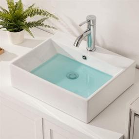 img 3 attached to 🚰 Sarlai Wall Mounted Modern Rectangular Vessel Sink - White Porcelain Ceramic Vanity Basin with Faucet Hole, Overflow, and Enhanced SEO