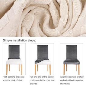 img 2 attached to 🪑 Stretch Jacquard Dining Chair Covers Set of 6 – Removable Washable Spandex Seat Protectors for Parsons Chairs, Beige