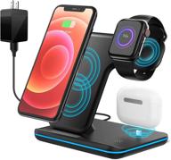 15w qi certified wireless charger station for iphone 12/11 pro max/x/xs max /8/ iwatch series 2/3/4/5 airpods 1/2 - fast 3 in 1 wireless charging station with qc 3.0 adapter logo