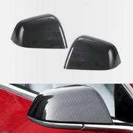 🔍 roccs model y side mirror cover - abs plastic carbon fiber rear view mirror cap replacement set for tesla model y exterior accessories, 2pcs logo