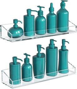 img 4 attached to 🛁 Vdomus Acrylic Bathroom Shelves - Wall Mounted, Drill-Free, Thick Clear Storage & Display Shelvings, 2 Pack