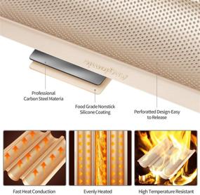 img 2 attached to 🥖 Angiemic 15"x11" Nonstick French Baguette Pans for Baking Carbon Steel - 3 Loaf Perforated Baguette Baking Tray Bread Tray Bake Mold Cooking Oven Toaster Pan Cloche Waves Bakeware Golden