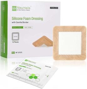 img 4 attached to 🩹 Silicone Adhesive Foam Dressing: Gentle Border 4''x4'' for Bed Sores & Leg Ulcers - 10 Pack, High Absorbency Waterproof Silicone Wound Bandage for Foot Diabetic Ulcers