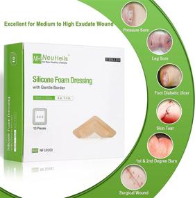 img 3 attached to 🩹 Silicone Adhesive Foam Dressing: Gentle Border 4''x4'' for Bed Sores & Leg Ulcers - 10 Pack, High Absorbency Waterproof Silicone Wound Bandage for Foot Diabetic Ulcers