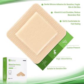 img 2 attached to 🩹 Silicone Adhesive Foam Dressing: Gentle Border 4''x4'' for Bed Sores & Leg Ulcers - 10 Pack, High Absorbency Waterproof Silicone Wound Bandage for Foot Diabetic Ulcers