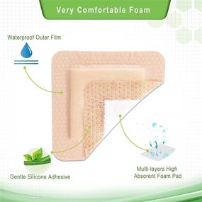 img 1 attached to 🩹 Silicone Adhesive Foam Dressing: Gentle Border 4''x4'' for Bed Sores & Leg Ulcers - 10 Pack, High Absorbency Waterproof Silicone Wound Bandage for Foot Diabetic Ulcers