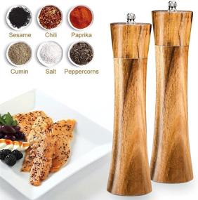 img 3 attached to HAPYTHDA Salt and Pepper Grinders Set: Premium Acacia Wooden Mills with Adjustable Shakers