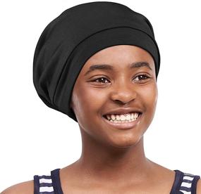 img 1 attached to 🎀 Alnorm Satin Lined Hair Bonnets for Curly Girls with Comfort Elastic Band - Adjustable Sleep Caps for Teens, Big Kids, Child