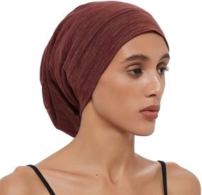 img 4 attached to Curly Hair Sleep Cap Bonnet for Women with Long Hair - 🌙 Satin Slap Hat, Bamboo Night Cap for Sleeping, Chemo Headwear & Hair Care