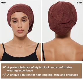 img 2 attached to Curly Hair Sleep Cap Bonnet for Women with Long Hair - 🌙 Satin Slap Hat, Bamboo Night Cap for Sleeping, Chemo Headwear & Hair Care