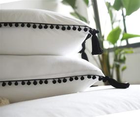 img 3 attached to 🛏️ Set of 2 Pom Pom Pillows Shams - Black & White Pillowcases - Boho Bedding - Bedroom Decor - Size: 18.9in x 29.1in