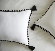 🛏️ set of 2 pom pom pillows shams - black & white pillowcases - boho bedding - bedroom decor - size: 18.9in x 29.1in логотип