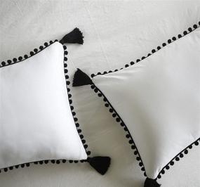 img 1 attached to 🛏️ Set of 2 Pom Pom Pillows Shams - Black & White Pillowcases - Boho Bedding - Bedroom Decor - Size: 18.9in x 29.1in