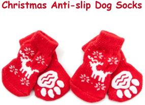 img 1 attached to Lanboer Christmas Knit Dog Socks - Anti-Slip Pet Socks for Indoor Use | 4-Pack Paw Protectors with Traction Control Grip and Rubber Reinforcement