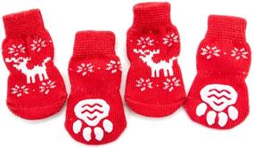 img 4 attached to Lanboer Christmas Knit Dog Socks - Anti-Slip Pet Socks for Indoor Use | 4-Pack Paw Protectors with Traction Control Grip and Rubber Reinforcement