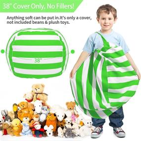 img 3 attached to 🧸 Cinsda Stuffed Animal Storage Bean Bag Chair Cover - 38" Kids Beanbag Chairs Organizer Without Filling - Zipper Closure for Children's Plush Toys - No Beans Included