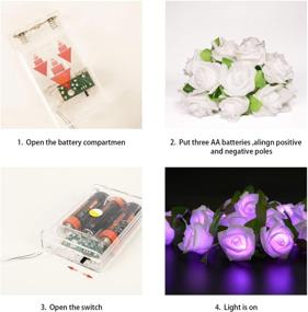 img 1 attached to 🌹 Романтические рождественские розы с LED-подсветкой - 20 LED-лампочек на батарейках со светло-зелеными листьями - 2,1 метра феерического декоративного освещения для свадьбы, комнаты, сада, патио, праздничного оформления (фиолетовые)