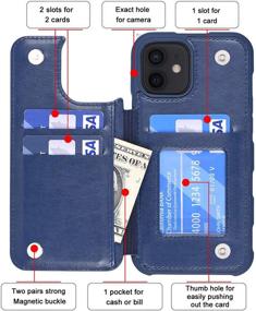 img 2 attached to Arae iPhone 12/12 Pro Wallet Case - Blue PU Leather Card Pocket Cover