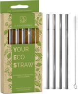 🌿 eco-friendly set of 4 stainless steel reusable drinking straws: 6" short & safer straws for kids, coffee, bar, cocktail glasses, half pint jars - includes brush logo