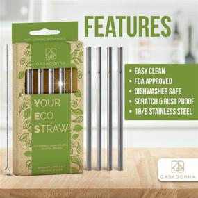 img 1 attached to 🌿 Eco-Friendly Set of 4 Stainless Steel Reusable Drinking Straws: 6" Short & Safer Straws for Kids, Coffee, Bar, Cocktail Glasses, Half Pint Jars - Includes Brush