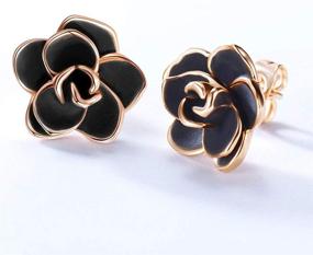 img 3 attached to Acefeel Plated Black Flower Earrings