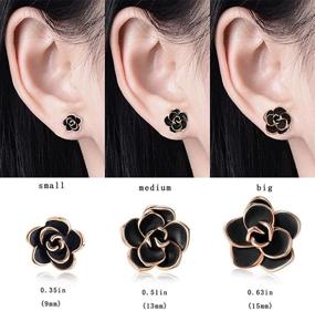 img 1 attached to Acefeel Plated Black Flower Earrings