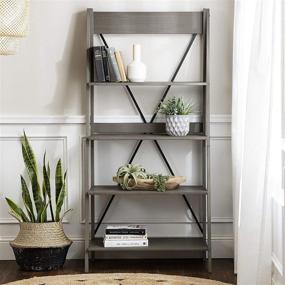 img 3 attached to 📚 Книжная полка Walker Edison X Back Modern Farmhouse Wood Bookcase Bookshelf: Стильное серое хранилище для домашнего офиса и гостиной.